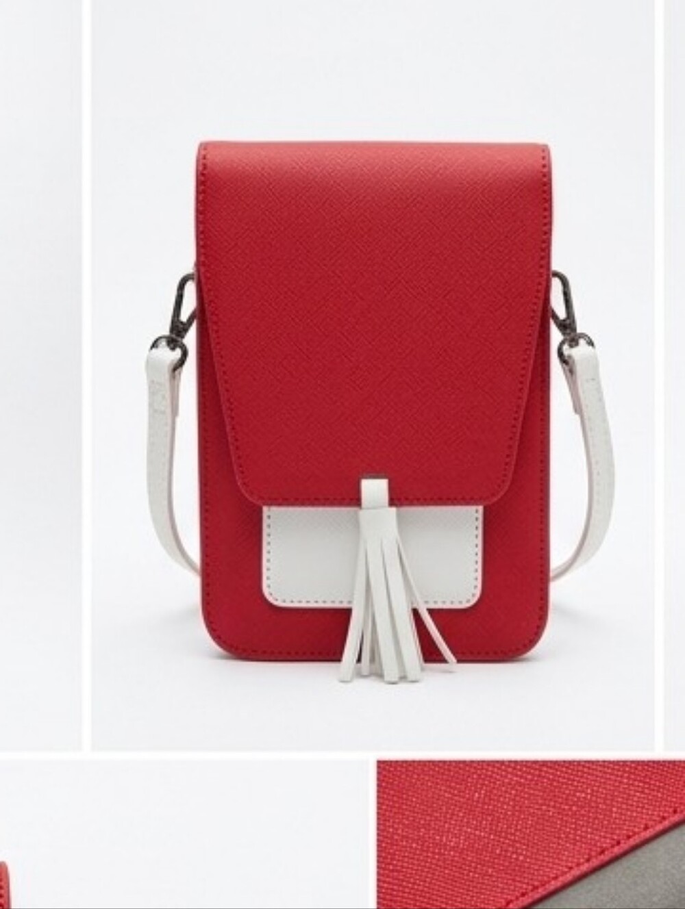 Red Crossbody Phone Bag with White Tassel Accent